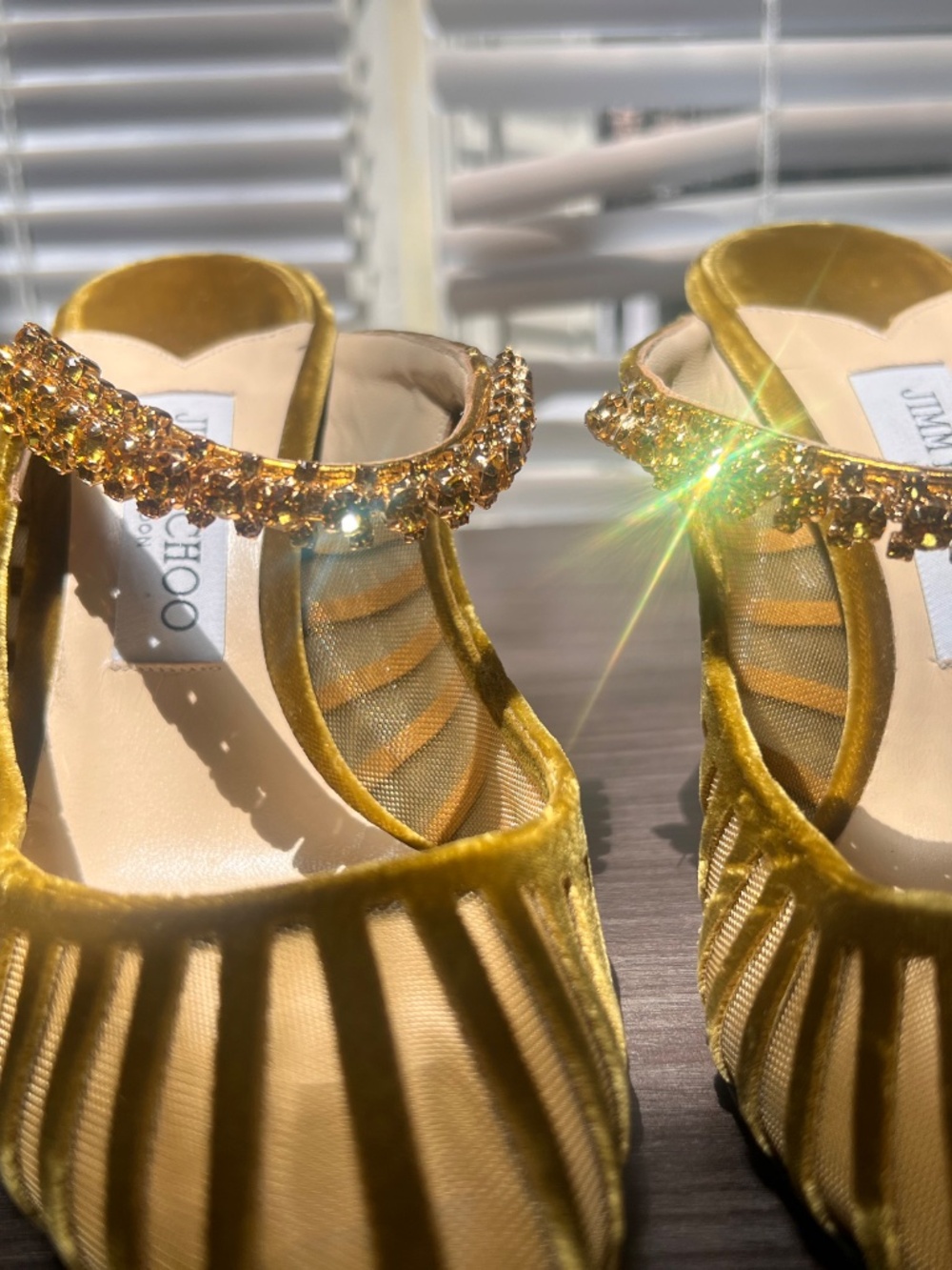 Jimmy Choo Bing 100 Mule Crystal Green Velvet and Mesh Heels, Women's Size 39.5 - Picture 12 of 13